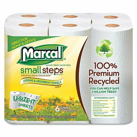 MARCAL SMALL STEPS Marcal Small Steps  100 Percent Premium Recycled Giant Roll Towels- 5.75 x 11- 140-Roll- 6-Pack MA379071